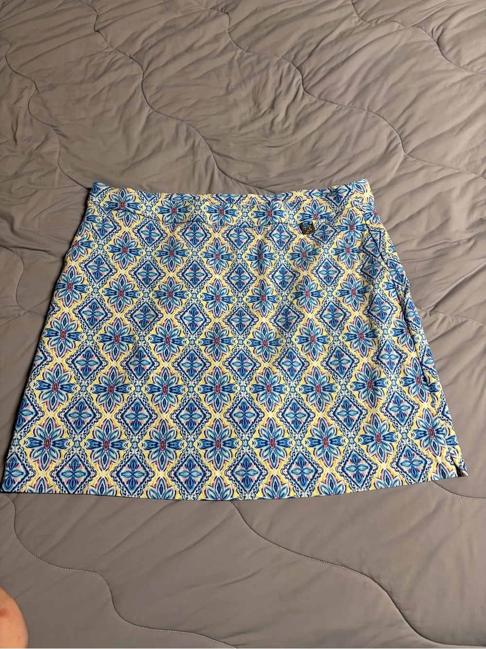Rafaella Blue and Yellow Tile-Print Mini Skirt